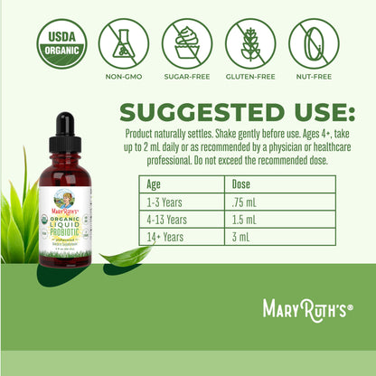 MaryRuth Organics USDA Organic Liquid Probiotic | Digestive Health | Gut Health | Probiotics for Women | Probiotics for Men | Probiotics for Kids | Acidophilus Probiotic | Non-GMO | 40 Servings - Nirvana Guru