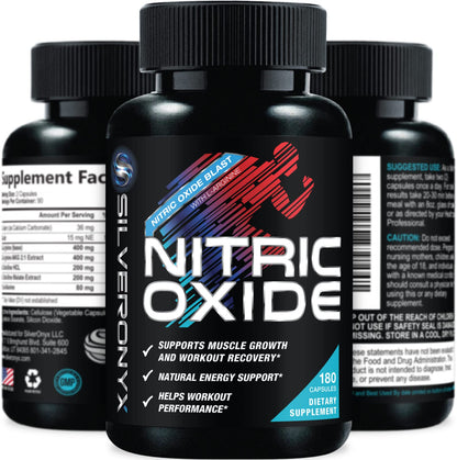 Extra Strength Nitric Oxide Supplement 3X Strength L Arginine, Citrulline Malate, AAKG, Beta Alanine - Premium Muscle Supporting Nitric Booster - Natural Energy & Heart Health Support - 180 Capsules Nirvana Guru