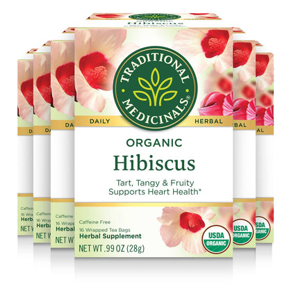 Traditional Medicinals - Organic Hibiscus Herbal Tea (6 Pack) - Supports Heart Health - 96 Tea Bags Total - Nirvana Guru