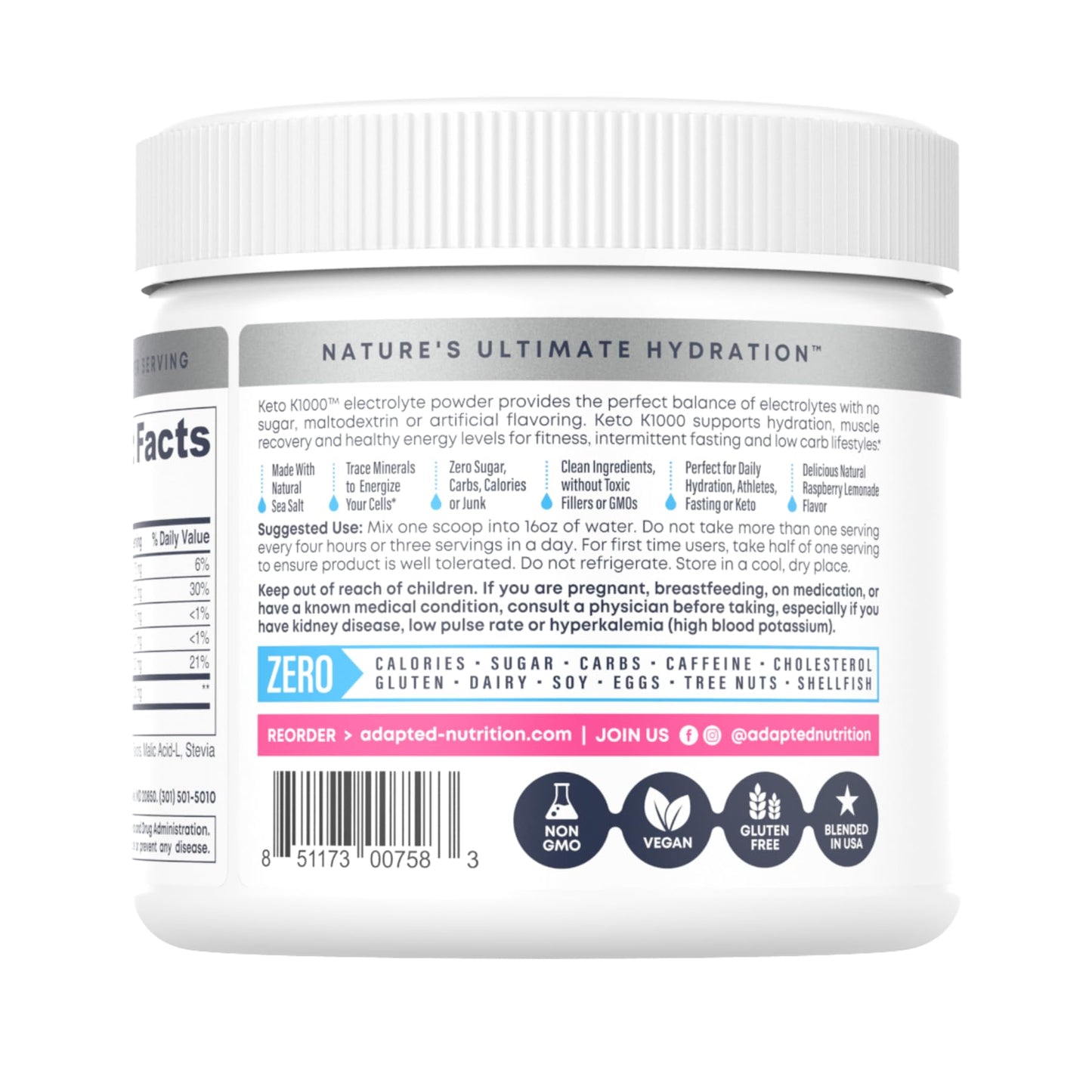 Hi-Lyte Keto K1000 Electrolyte Powder | Raspberry Lemon | Hydration Supplement Drink Mix | Boost Energy & Beat Leg Cramps | No Sugar, No Maltodextrin | 50 Servings