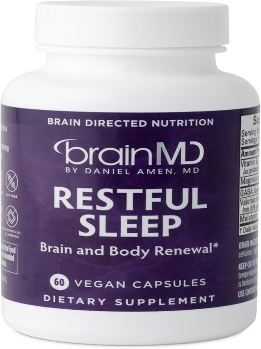 BRAINMD Dr Amen Restful Sleep - 60 Vegan Capsules - with Melatonin, Valerian Extract, GABA & Magnesium - Non-Habit Forming - 60 Total Servings - Pack of 2 Nirvana Guru