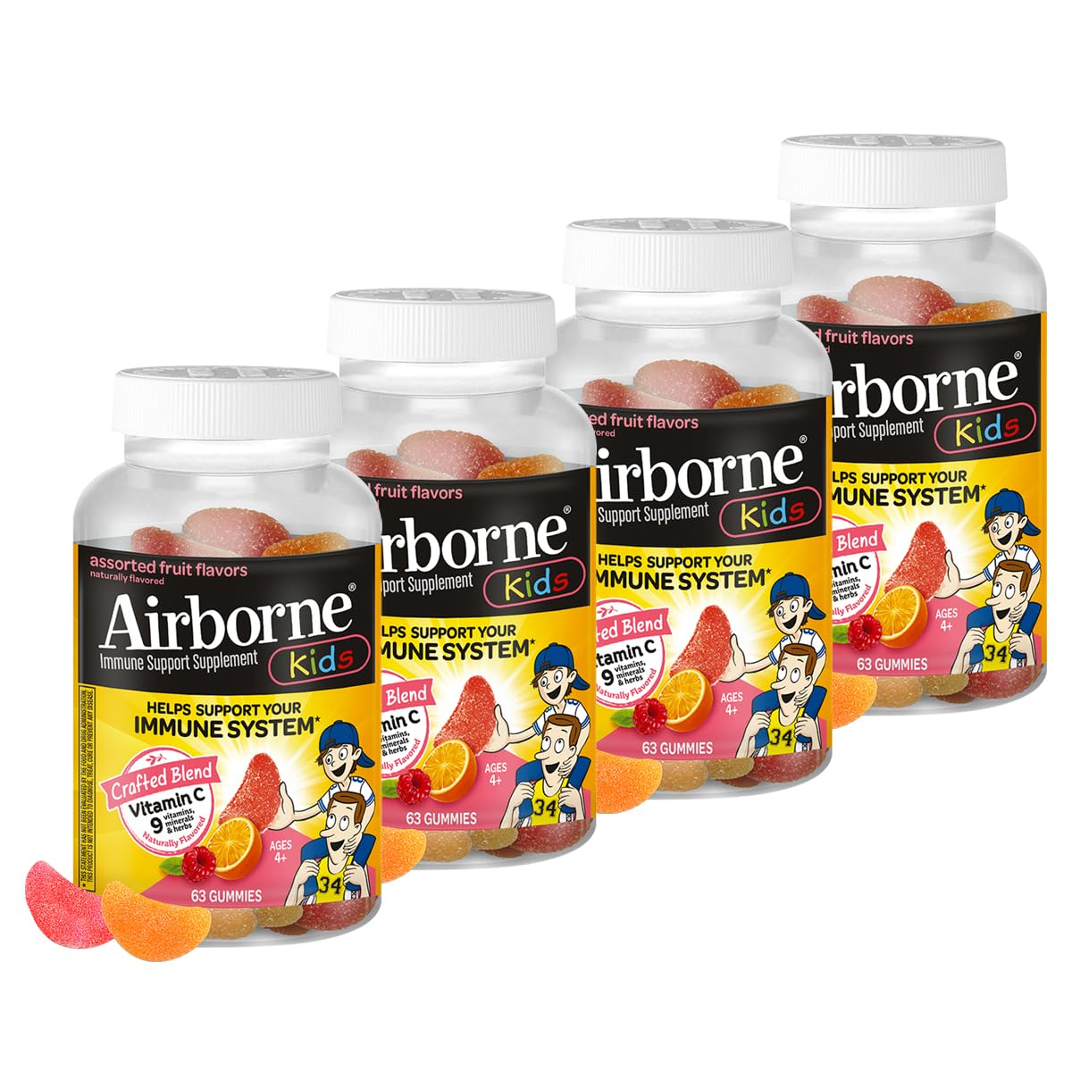 Airborne Vitamin C 500mg (per Serving) - Assorted Fruit Flavored Kids Gummies (63 Count in a Bottle), Gluten-Free Immune Support Supplement with Vitamins C E, Selenium Nirvana Guru