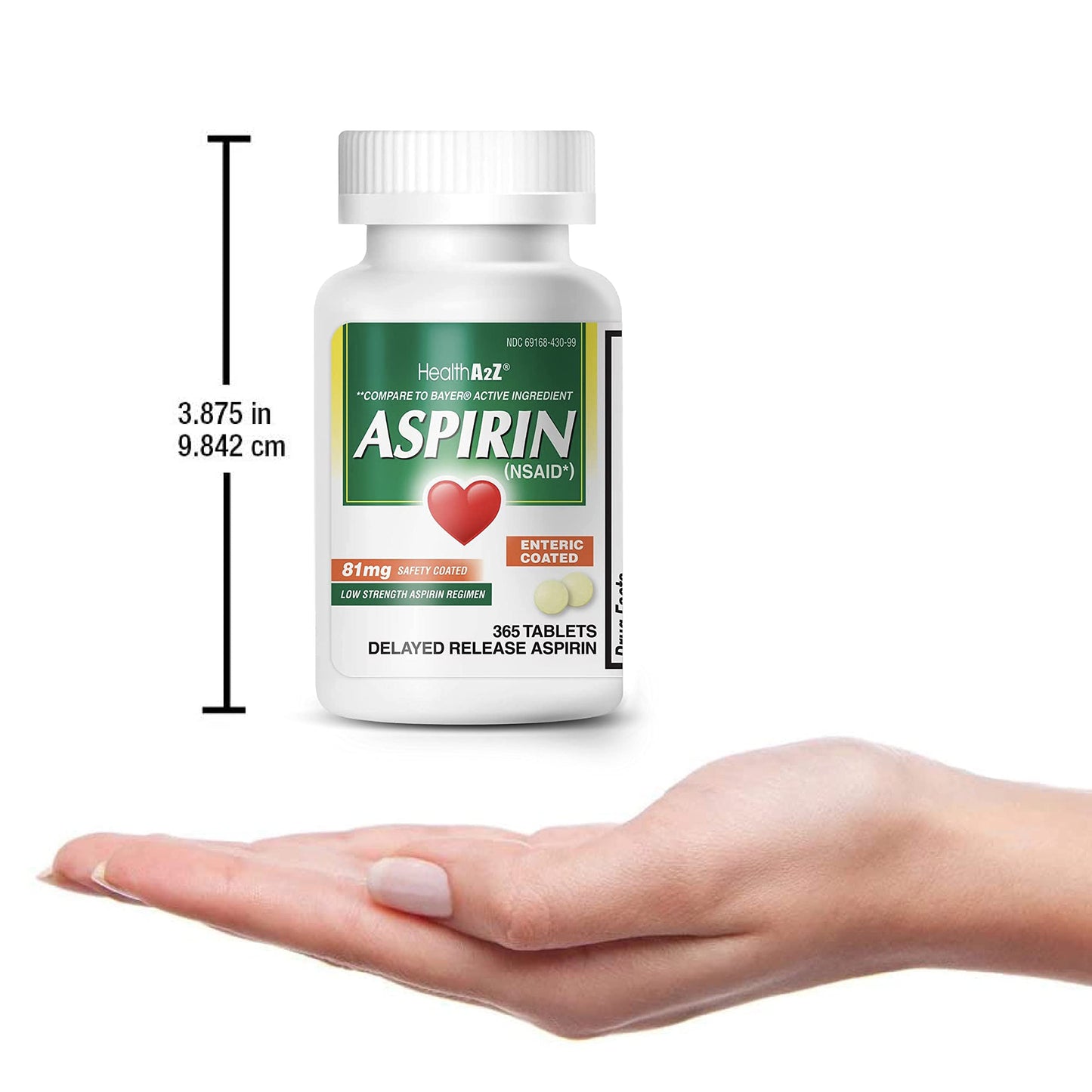 HealthA2Z® Aspirin 81 mg | Low Strength | Enteric Coated | Pain Relief | Reduces Minor Aches Muscle Pain & Cramps | Fever Reducer | Reduces Headache (365 Counts)