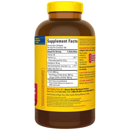 Nature Made Fish Oil Omega 3 Supplements, 1000mg Softgels, Omega 3 Fish Oil for Healthy Heart Support, 250 Softgels, 125 Day Supply - Nirvana Guru
