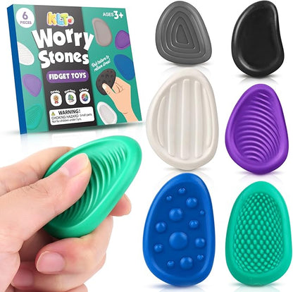 Fidget Toys Adults Sensory Stone: 6 Pack Textured Worry Stone for Autism Kids Calming Down - Fidget Stress Toys for Anxiety Relief - Small Students Prizes Fidget Toys Nirvana Guru