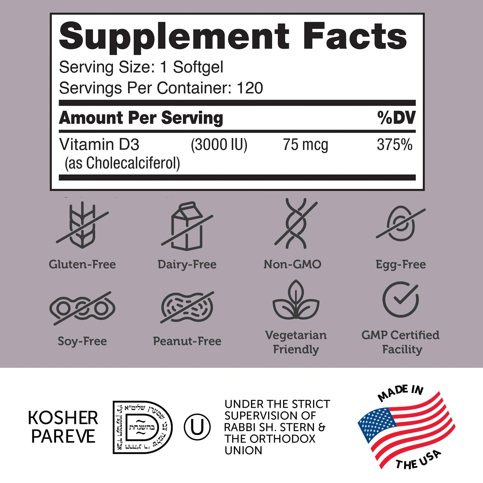 Zahler Vitamin D3 3000IU, Vitamin D3 Supplement 3,000 IU, Certified Kosher (250 Softgels) - Nirvana Guru