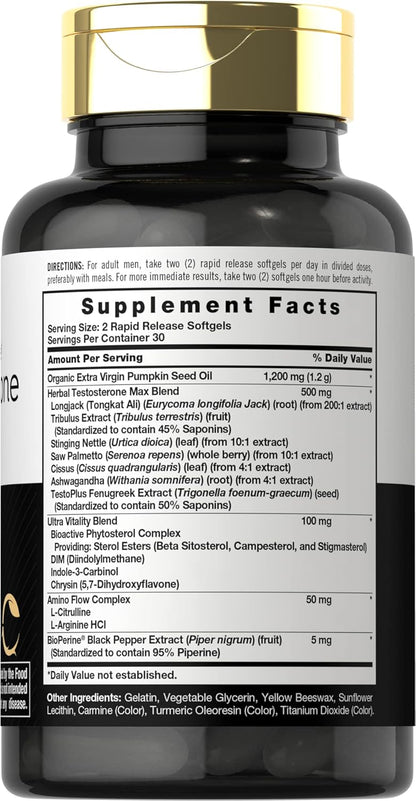 Carlyle Testosterone Supplement for Men | 60 Softgels | for Male Performance | Non-GMO & Gluten Free - Nirvana Guru