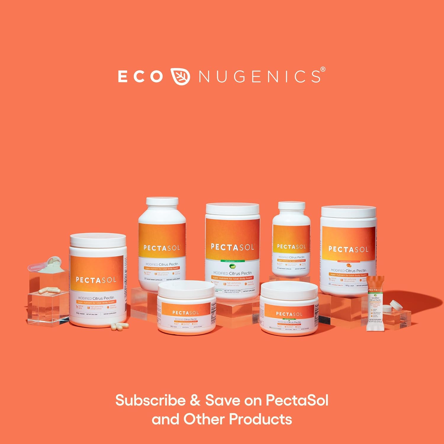 EcoNugenics PectaSol Modified Citrus Pectin – 120 Tangerine Chewable Tablets – Total-Body Health Supplement to Support Heart, Immune System, Inflammation Response + Maintain Healthy Galectin-3 Levels - Nirvana Guru
