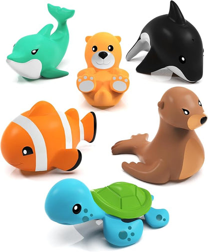 Tub Works® Marine™ Mold Free Bath Toys, 6 Pack | Sealed, No Hole Bath Toys Design Keeps Moisture Out | Soft, Squeezable & Float on Water | Easy-Grip Baby & Toddler Bath Toy Set | Great Baby Pool Toys nirvanaguru