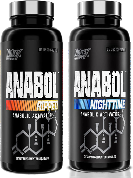 Nutrex Research Anabol Ripped & Nighttime PM Muscle Builder and Shredding Combo Nirvana Guru