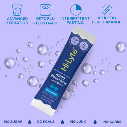 Hi-Lyte Keto K1000 Electrolyte Powder | Raspberry Lemon | Hydration Supplement Drink Mix | Boost Energy & Beat Leg Cramps | No Sugar, No Maltodextrin | 50 Servings