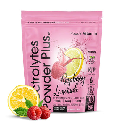 PowerVitamin Lemonade Electrolytes Powder No Sugar for Daily Energy - Keto Electrolytes - Hydration Powder with 1000mg Potassium, 120mg Calcium, Magnesium, Organic Vitamin C, 100 Servings