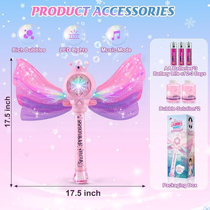 Bubble Wands for Kids Girls - LED Light & Music Bubble Machine: 3 AA Batteries & 2 Bubble Solutions, Outdoor Party Birthday Toys for Toddlers, Gift for 3 4 5 6 7 8 Year Old Girls nirvanaguru