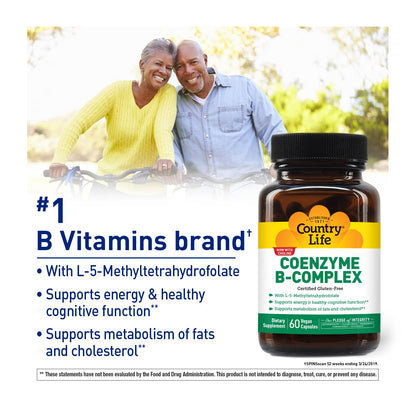 Country Life Coenzyme B-Complex, 120 Capsules – Supports Energy & Metabolism, Mood & Cognitive Function – Vegan, Gluten-Free, Bioavailable B Vitamins with Choline Nirvana Guru