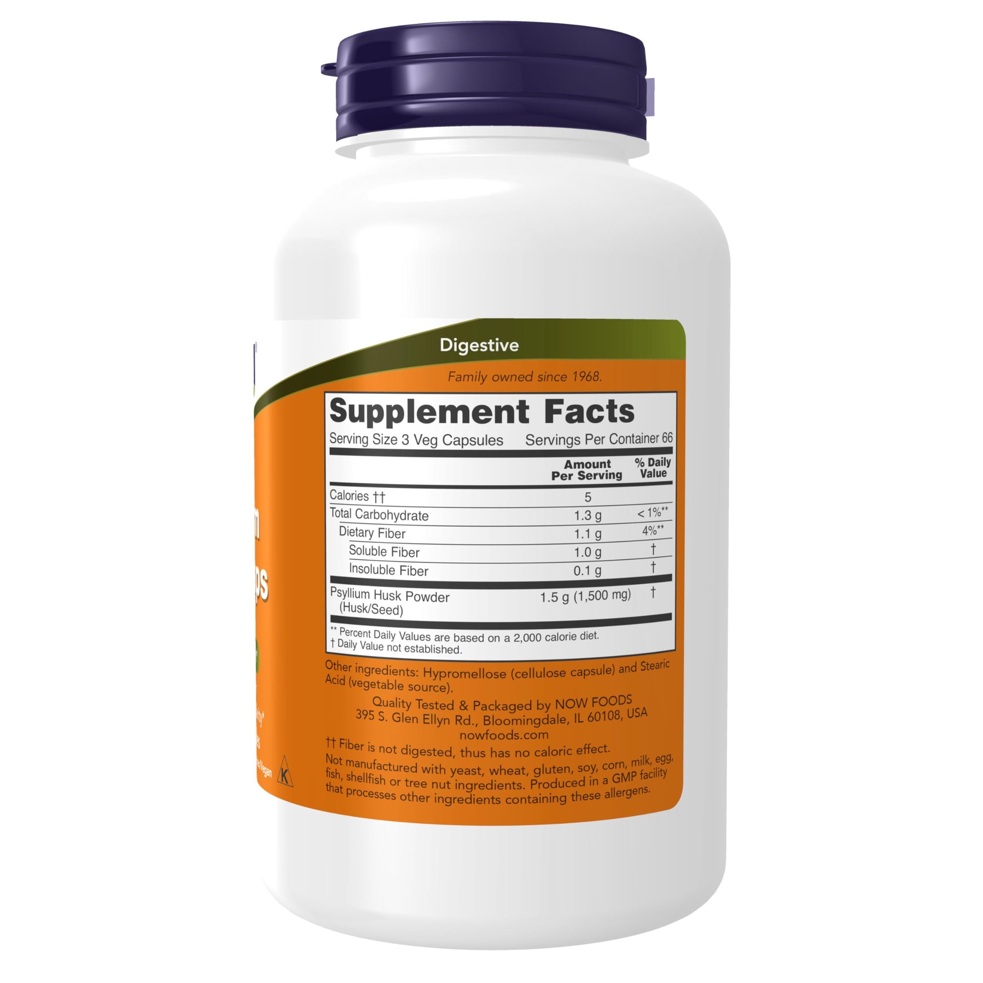 NOW Foods Supplements, Psyllium Husk Caps 500 mg, Non-GMO Project Verified, Natural Soluble Fiber, Intestinal Health*, 200 Veg Capsules - Nirvana Guru