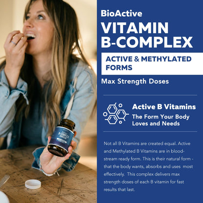 BioActive Vitamin B Complex - Blood Stream Ready, Methylated B Complex - Featuring Methylfolate, 3 BioActive Forms of B12, BenfoPure® B1 & Pantesin® B5 - 12 B Vitamins in Clinical Doses - 60 Servings Nirvana Guru