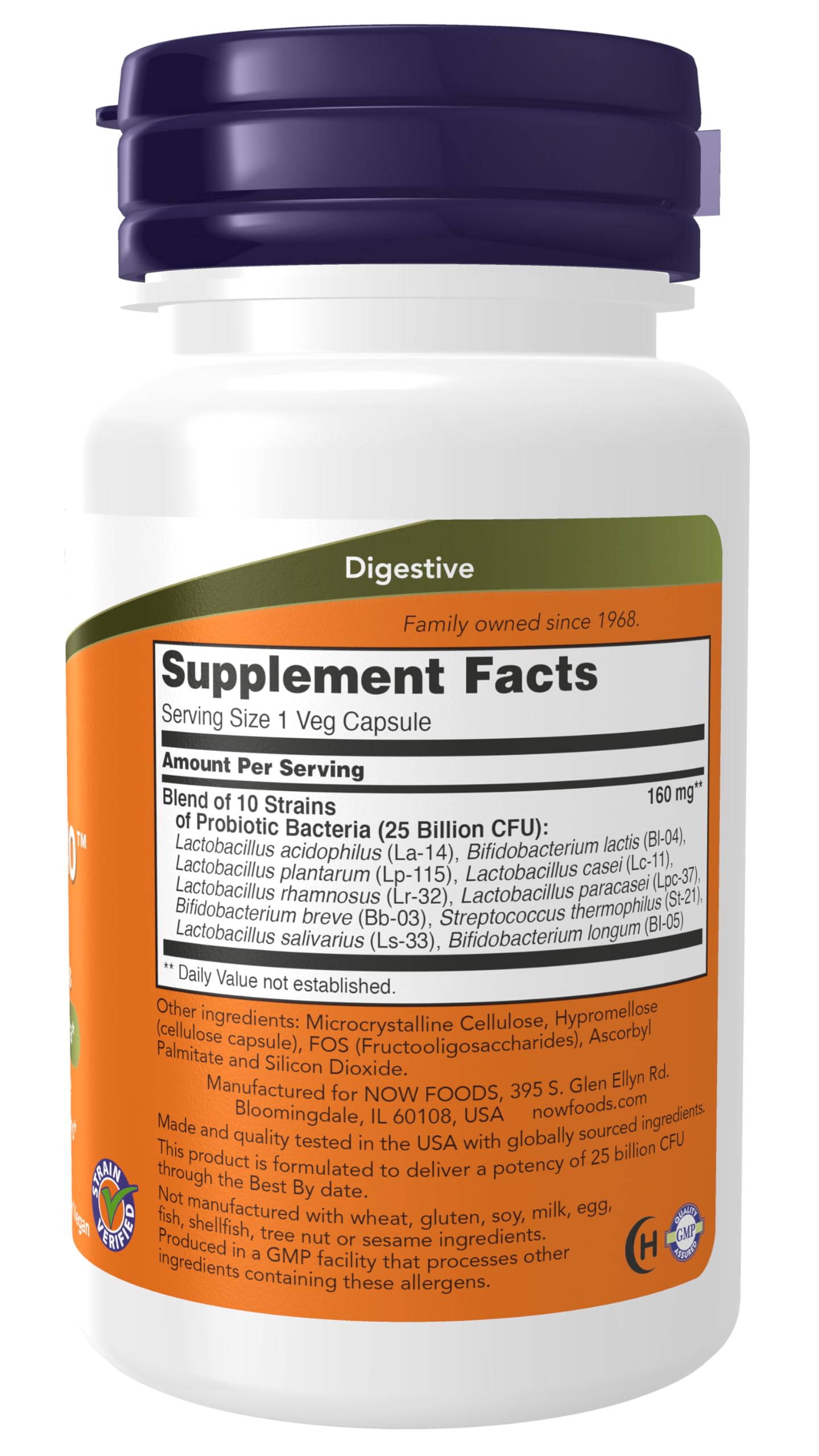 NOW Foods Supplements, Probiotic-10™, 25 Billion, with 10 Probiotic Strains, Dairy, Soy and Gluten Free, Strain Verified, 100 Veg Capsules - Nirvana Guru