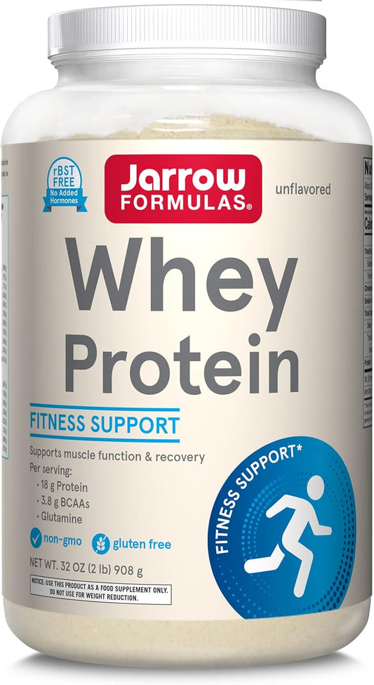 Jarrow Formulas Whey Protein With 18 g of Protein, 3.8 g of BCAAs, and Glutamine, Dietary Supplement for Muscle Function and Recovery Support, 32 oz Unflavored Powder, Approximately 38 Day Supply - Nirvana Guru