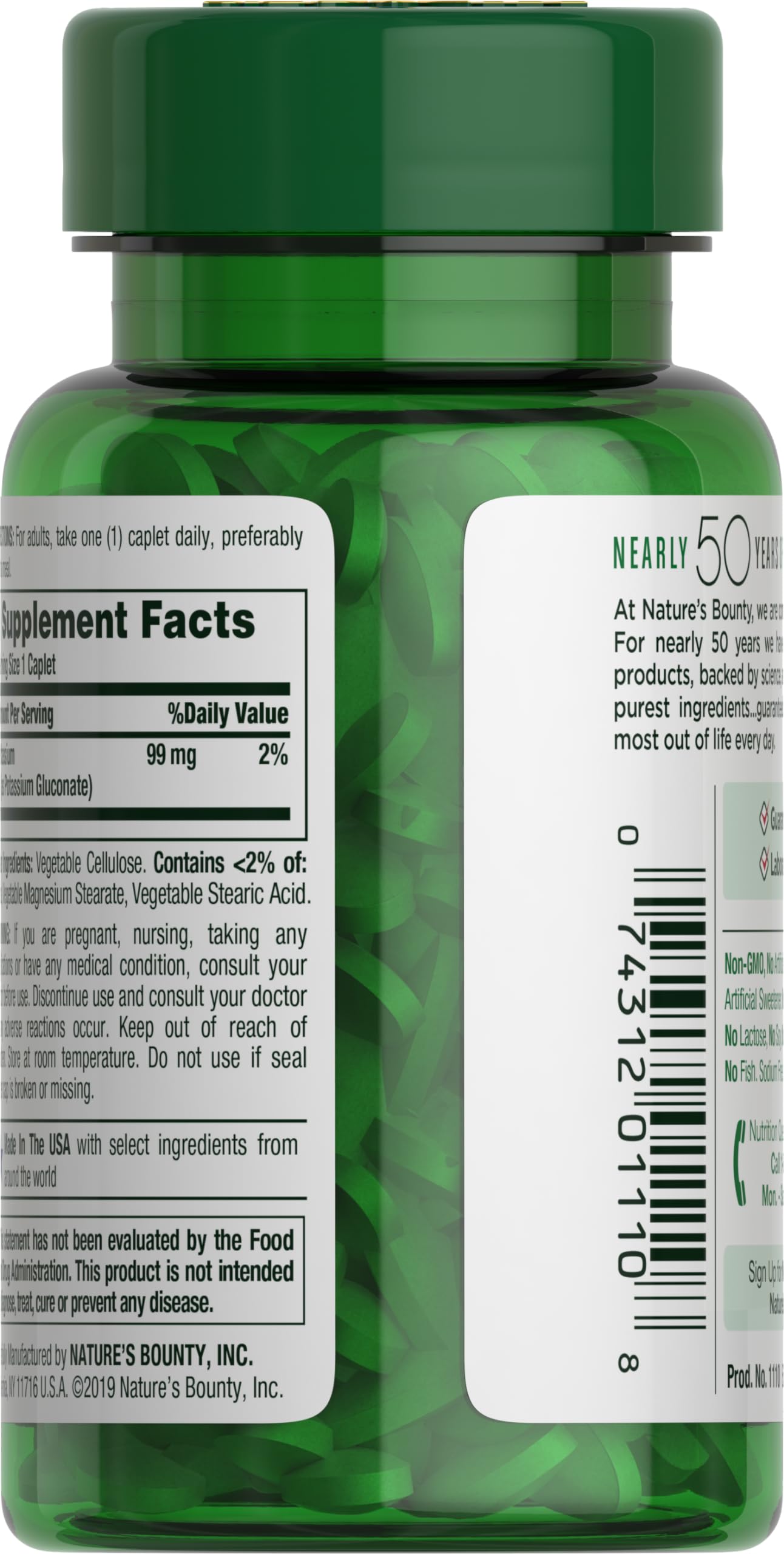 Nature's Bounty Potassium 99mg, Supports Fluid Balance and Muscle Activity, Involved in Normal Heart Function, Potassium Gluconate Dietary Supplement, Gluten Free, 1 Per Day, 100 Vegetarian Caplets Nirvana Guru