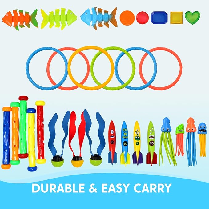 JOYIN 30 Pcs Diving Pool Toys for Kids Ages 3-12 Jumbo Set with Storage Bag Pool Games Summer Swim Water FishToys nirvanaguru