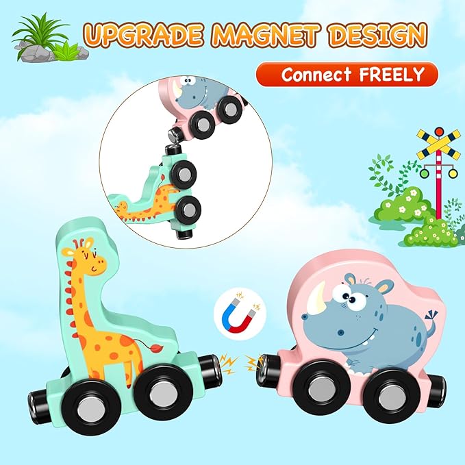 Toys for Toddlers, 11 Magnetic Wooden Animals Train Set, Montessori Toys for Toddlers, Preschool Learning Activities for Kids, Birthday Gifts for Boys, Girls nirvanaguru
