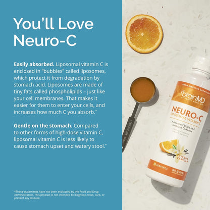 BRAINMD by Dr Amen Neuro-C, Citrus Vanilla - 16 fl oz - 1000 mg Liposomal Vitamin C - Advanced Brain & Immune Defense - Gluten Free - 32 Servings Nirvana Guru