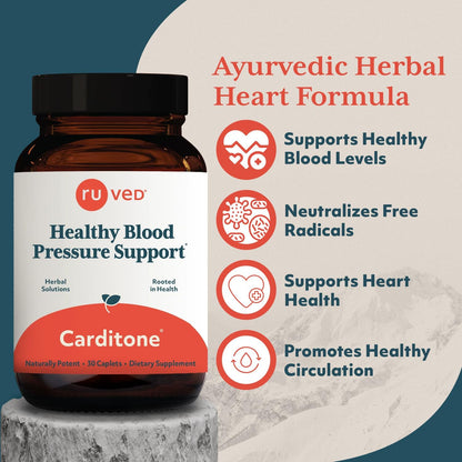 ruved Carditone, Doctor-Formulated, All-Natural Ayurvedic Herbal Supplement, Trusted for Over 30 Years, 30 Vegetarian Caplets Nirvana Guru