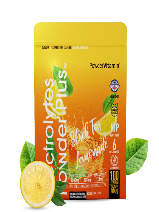 PowerVitamin Lemonade Electrolytes Powder No Sugar for Daily Energy - Keto Electrolytes - Hydration Powder with 1000mg Potassium, 120mg Calcium, Magnesium, Organic Vitamin C, 100 Servings
