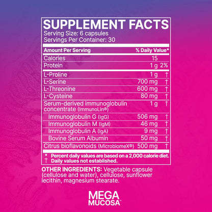 Microbiome Labs MegaMucosa - Amino Acids Supplement with Dairy-Free Immunoglobulins - Gut Health + Immune Support for Women & Men - for Complete Mucosal Support (180 Capsules) Nirvana Guru