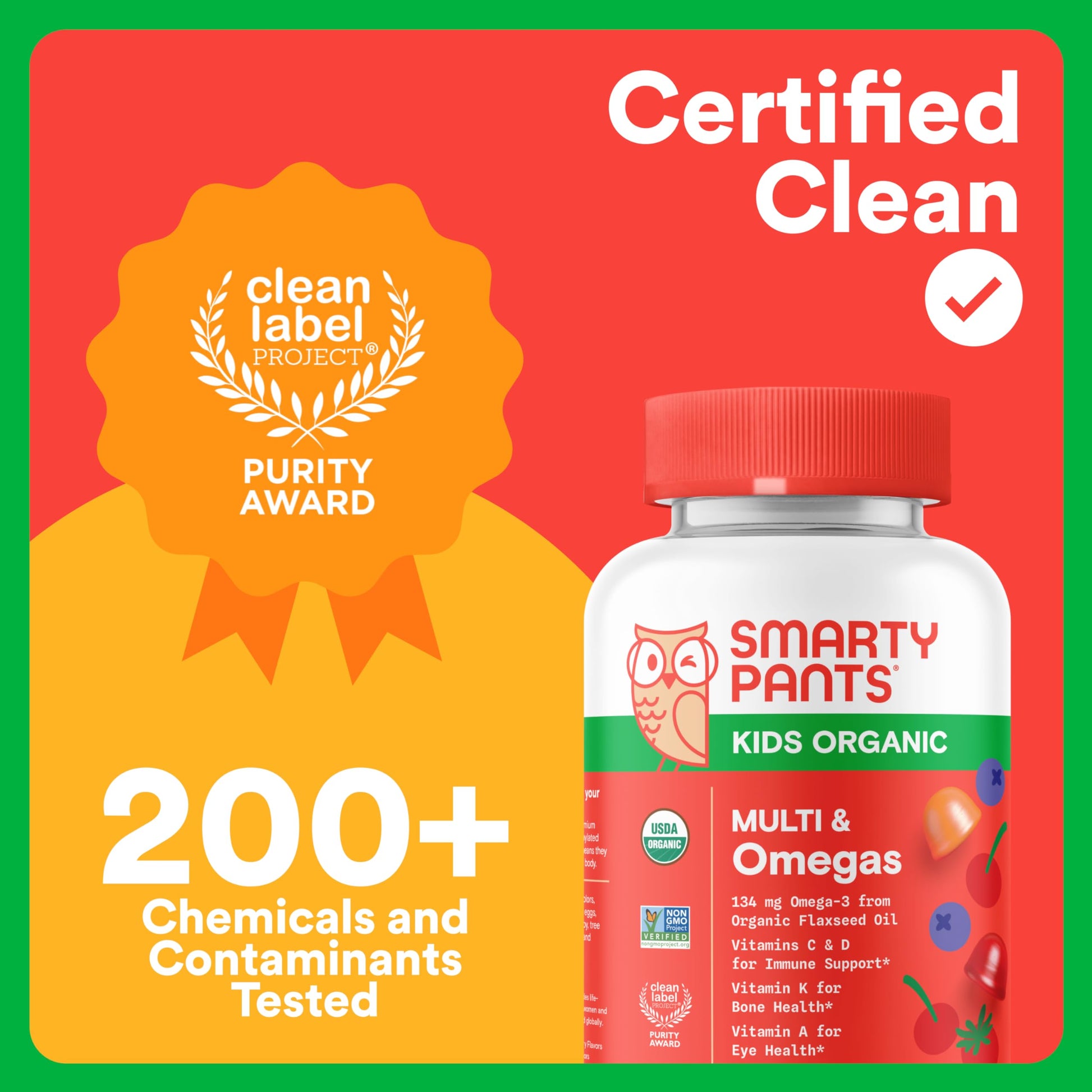 SmartyPants Organic Kids Multivitamin Gummies: Probiotics, Omega 3 (ALA), Vitamin D3, C, Vitamin B12, B6, A, K & Zinc for Immune Support, Biotin, Three Fruit Flavors, 120 Count (30 Day Supply) Nirvana Guru