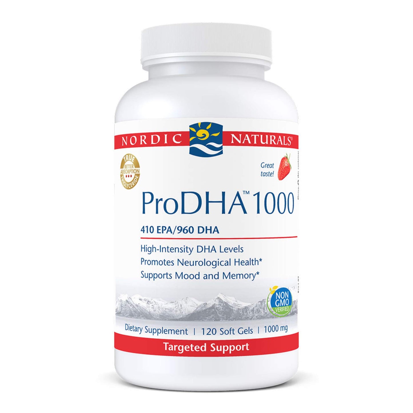 Nordic Naturals ProDHA 1000, Strawberry - 120 Soft Gels - 1660 mg Omega-3 - High-Intensity DHA Formula for Neurological Health, Mood & Memory - Non-GMO - 60 Servings - Nirvana Guru