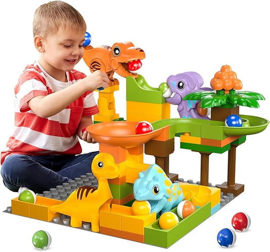 Airkid Marble Runs for Kids 4-8,Marble Run for Kids Ages 3-5 with Dinosaur Building Blocks,Dinosaur Toys,STEM Building Toys with 4 Marble Track Compatible with Major Brands nirvanaguru