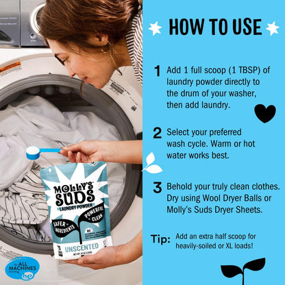 Molly's Suds Super Powder Detergent | Extra Strength Laundry Soap, Stain Fighting | Sensitive Skin | Simple, Effective Ingredients | 60 Loads - Lavender