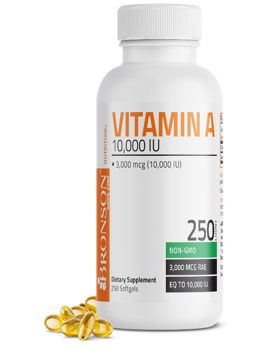Bronson Vitamin A 10,000 IU Premium Non-GMO Formula Supports Healthy Vision & Immune System and Healthy Growth & Reproduction, 250 Softgels Nirvana Guru