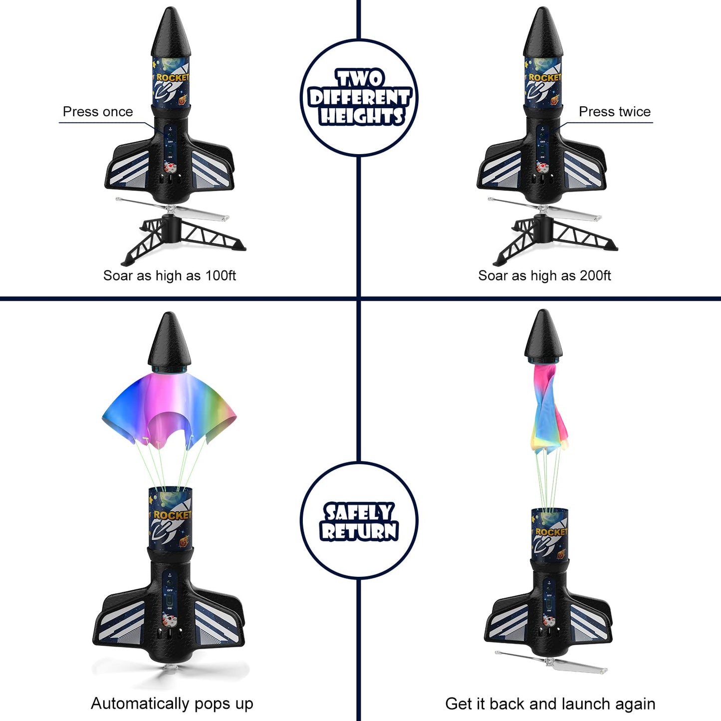 Rocket Launcher for Kids, Self Launching Motorized Air Rocket Toy, Outdoor Toys for Ages 8-12, Model Rockets with Parachute Safely Land, Spaceship Launch up to 200 ft Birthday Gifts for Boys Nirvana Guru