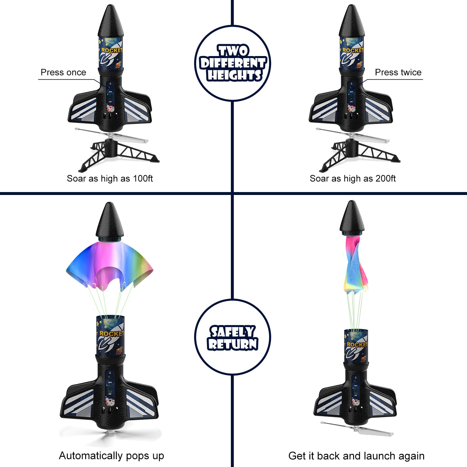 Rocket Launcher for Kids, Self Launching Motorized Air Rocket Toy, Outdoor Toys for Ages 8-12, Model Rockets with Parachute Safely Land, Spaceship Launch up to 200 ft Birthday Gifts for Boys Nirvana Guru