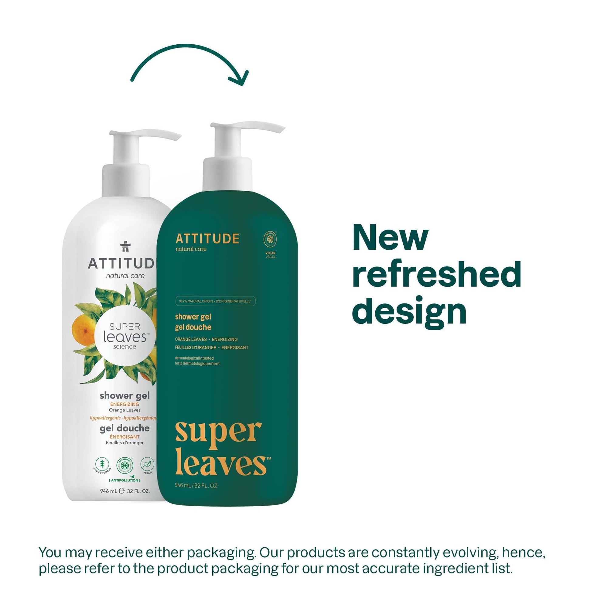 ATTITUDE Body Wash, EWG Verified Shower Gel, Dermatologically Tested, Plant and Mineral-Based, Vegan Personal Care Products, Orange Leaves, 32 Fl Oz Nirvana Guru