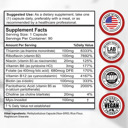 Divine Bounty Super B Complex Vitamins - All B Vitamins Including B12, B1, B2, B3, B5, B6, B7, B9, Folic Acid - Vitamin B Supplement - Support Healthy Energy Metabolism - 90 Vegetarian Capsules Nirvana Guru