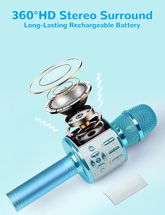 Amazmic Kids Karaoke Microphone Machine Toys for Girls Bluetooth Microphone with LED Light, Birthday Gift for Girls Boys 3 4 5 6 7 8 9 10 11 12 Year Old Kids Toys(Blue) nirvanaguru