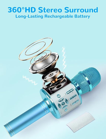 Amazmic Kids Karaoke Microphone Machine Toys for Girls Bluetooth Microphone with LED Light, Birthday Gift for Girls Boys 3 4 5 6 7 8 9 10 11 12 Year Old Kids Toys(Blue) nirvanaguru