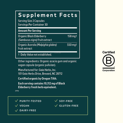 Gaia Herbs Black Elderberry - Daily Immune Support Supplement to Help Maintain Well-Being- with Black Elderberries and Acerola Fruit for Antioxidant Support - 120 Vegan Capsules (60-Day Supply) - Nirvana Guru