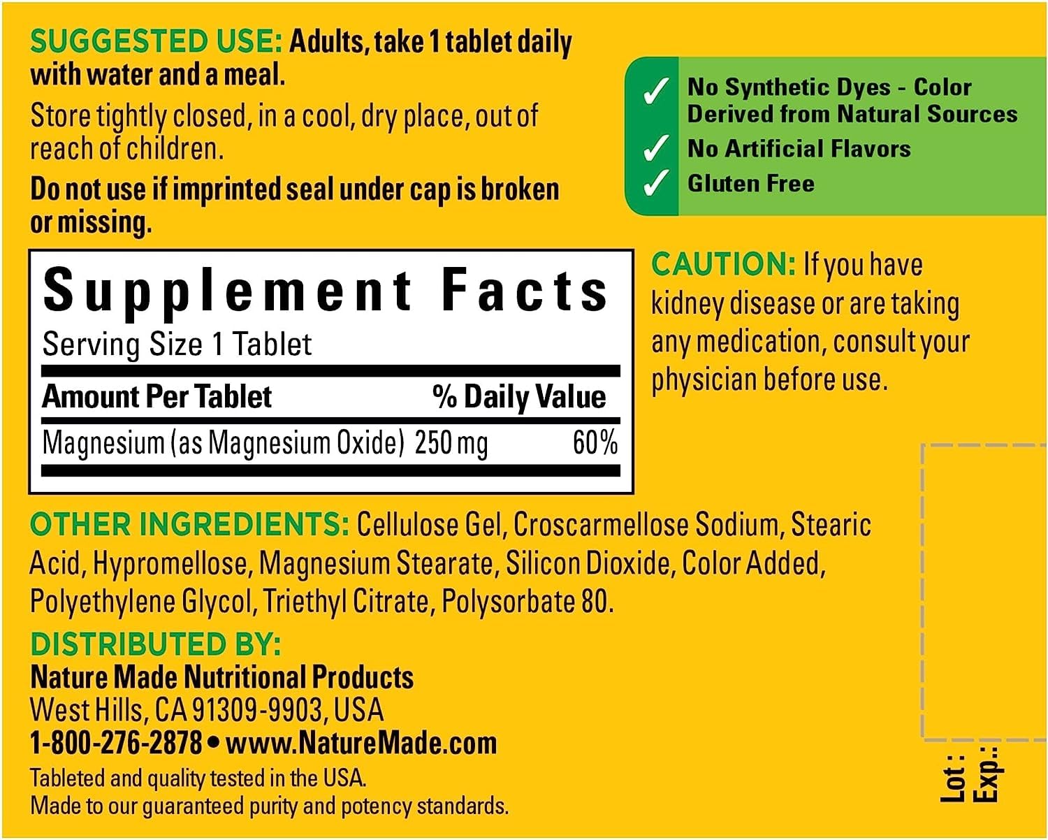 Nature Made Magnesium Oxide 250 mg, Magnesium Supplement for Muscle, Heart, Bone and Nerve Health Support, 100 Tablets, 100 Day Supply - Nirvana Guru
