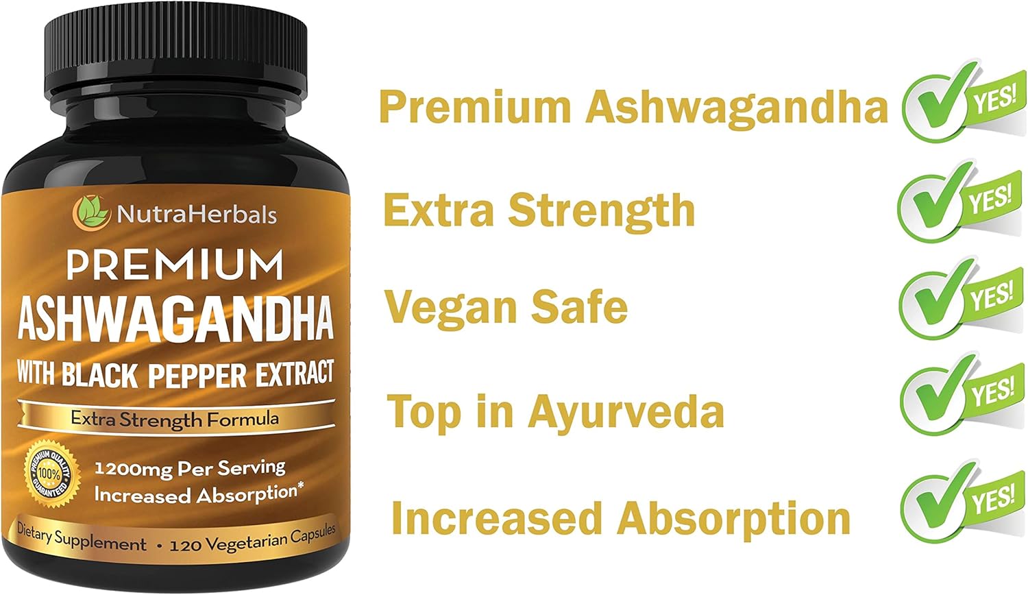 Ashwagandha Supplement Made with Premium Ashwaganda Root Powder 1200mg with Black Pepper Extract for Increased Absorption - 120 Vegi Capsules Nirvana Guru