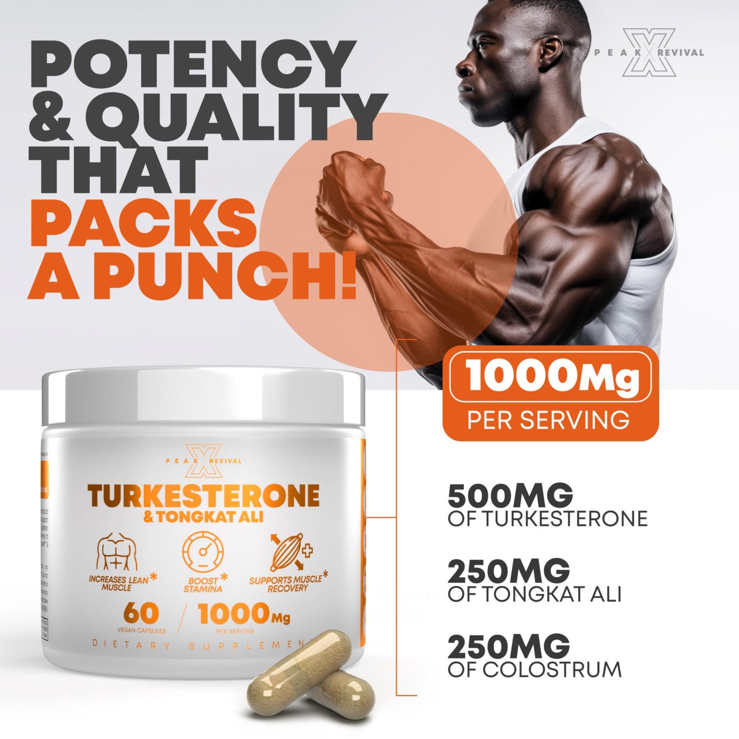 Turkesterone & Tongkat Ali 1000mg Supplement - 500mg Ajuga Turkestanica Per Serving Increase Stamina, Lean Muscle Growth & Recovery - Made in The USA (60 Capsules)