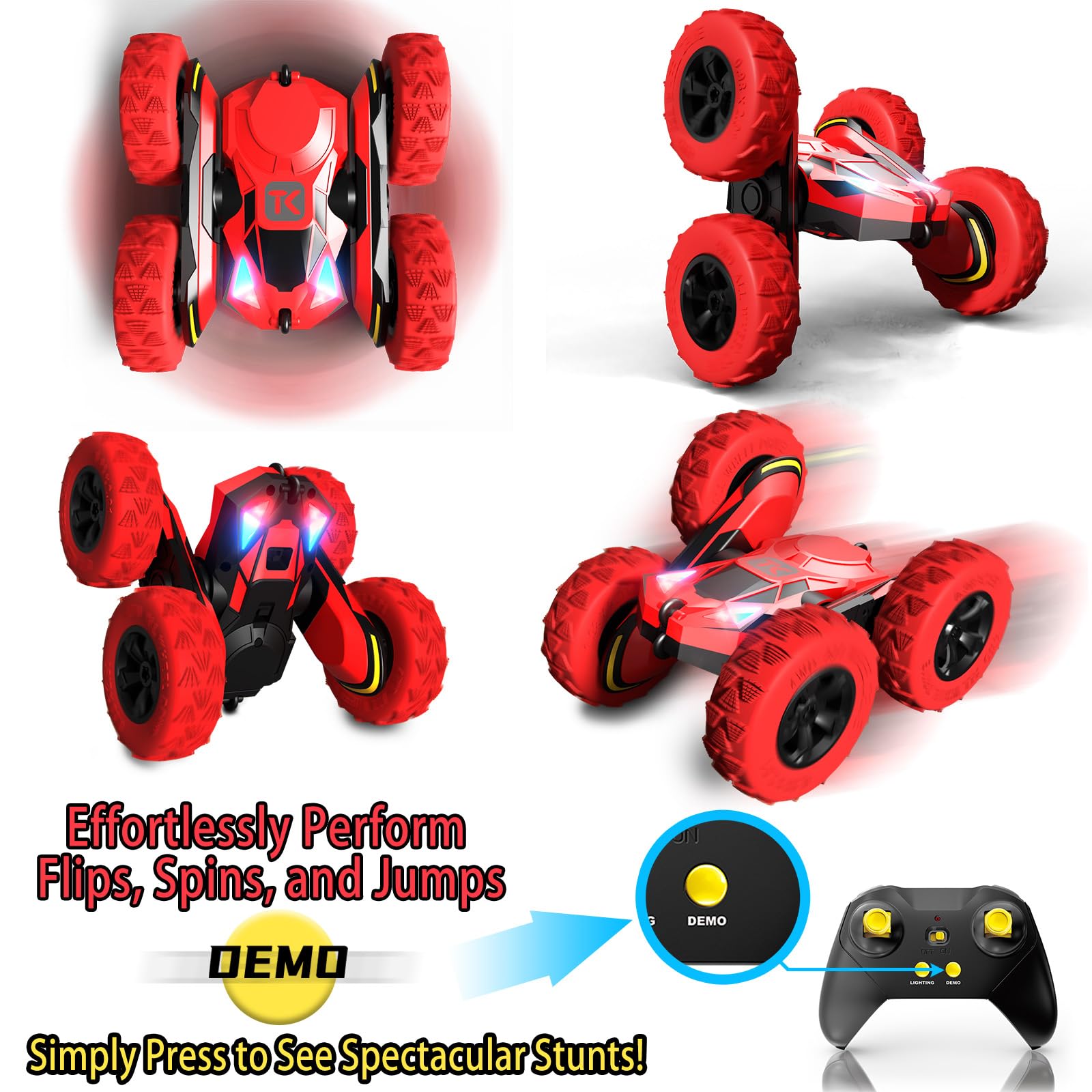 Threeking RC Stunt Cars Remote Control Car Double-Sided Driving 360-degree Flips Rotating Car Toy, Green Nirvana Guru
