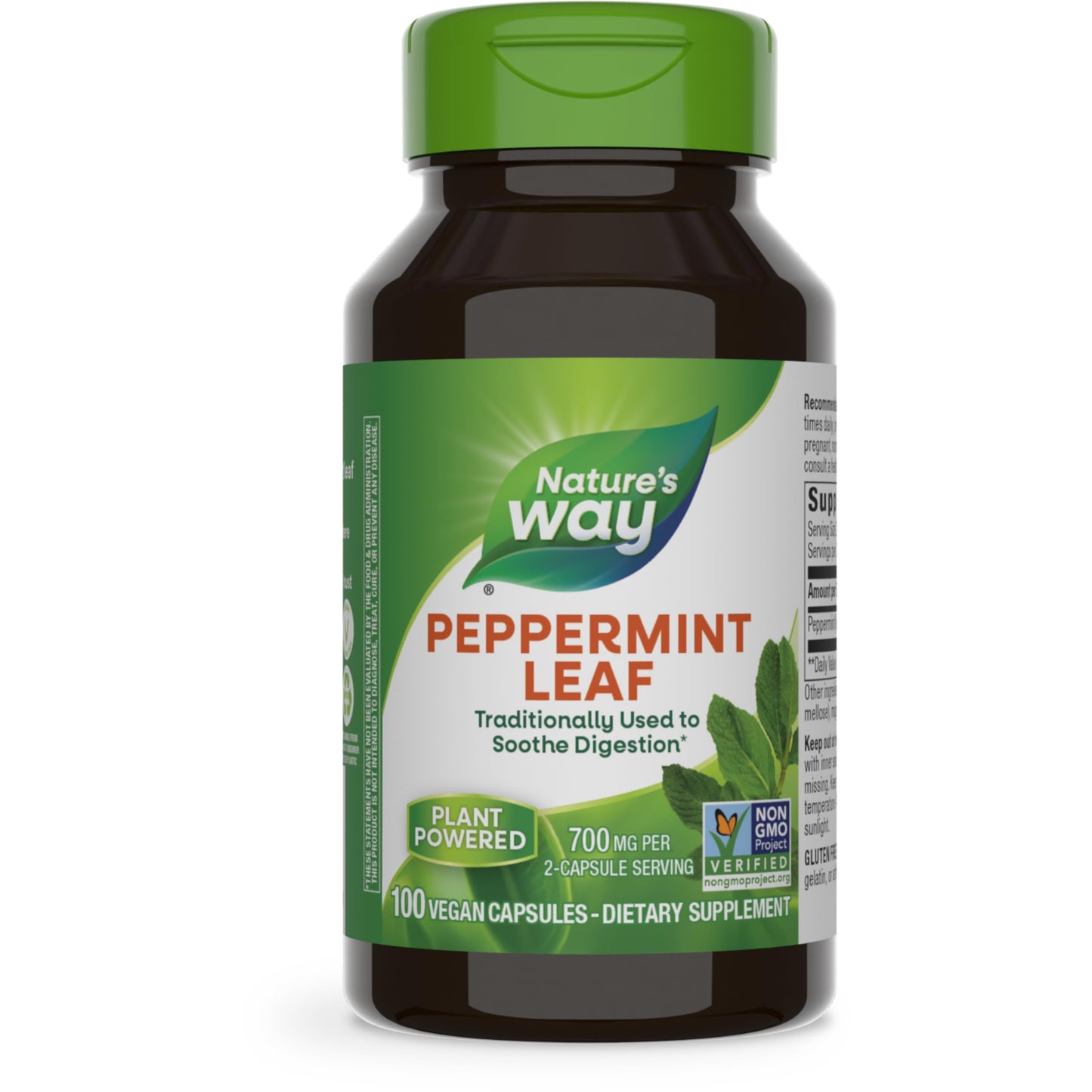 Nature's Way Peppermint Leaf, Traditionally Used to Soothe Digestion*, 700 mg per 2-Capsule Serving, Non-GMO Project Verified, 100 Vegan Capsules (Packaging May Vary) - Nirvana Guru