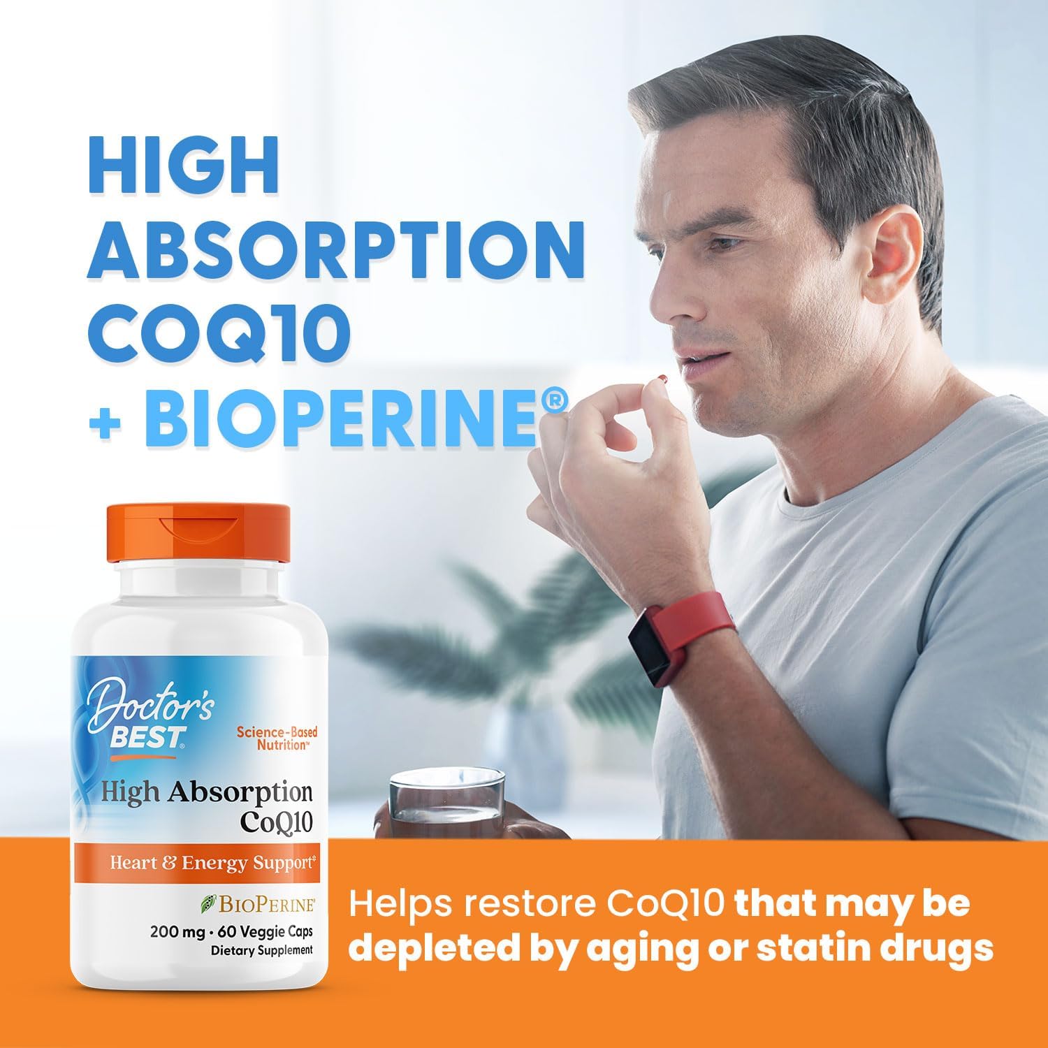 Doctor's Best High Absorption CoQ10, Heart & Energy Support, USP Verified, Naturally Fermented CoQ10, Non-GMO Gluten Free, Soy Free, Vegan 180 Veggie Caps - Nirvana Guru