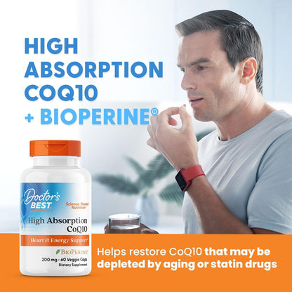 Doctor's Best High Absorption CoQ10, Heart & Energy Support, USP Verified, Naturally Fermented CoQ10, Non-GMO Gluten Free, Soy Free, Vegan 180 Veggie Caps - Nirvana Guru