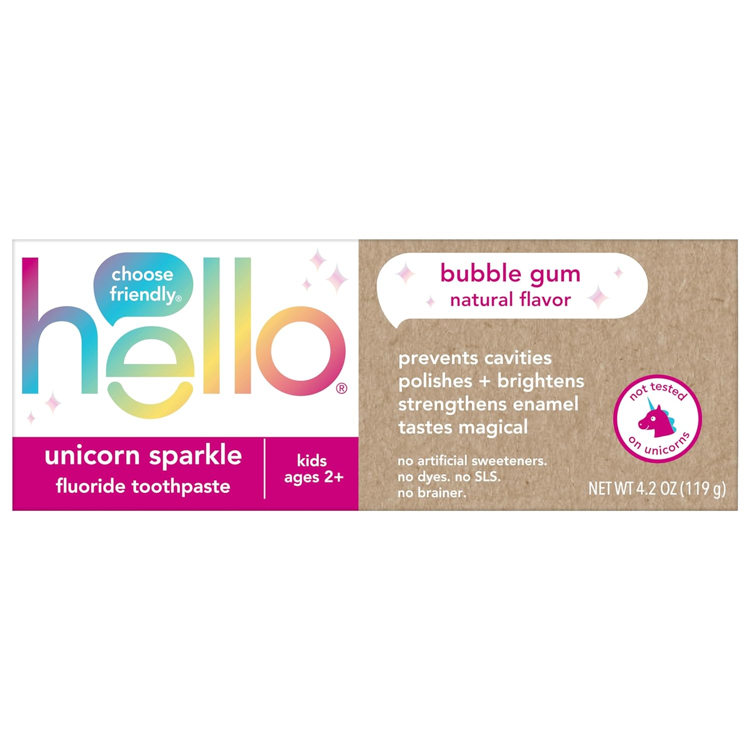 hello Unicorn Sparkle Kids Fluoride Toothpaste, Natural Bubble Gum Flavor, ADA Approved, Ages 2+, No Artificial Sweeteners, No SLS, Gluten Free, Vegan, Pack of 3, 4.2 oz Tubes Nirvana Guru