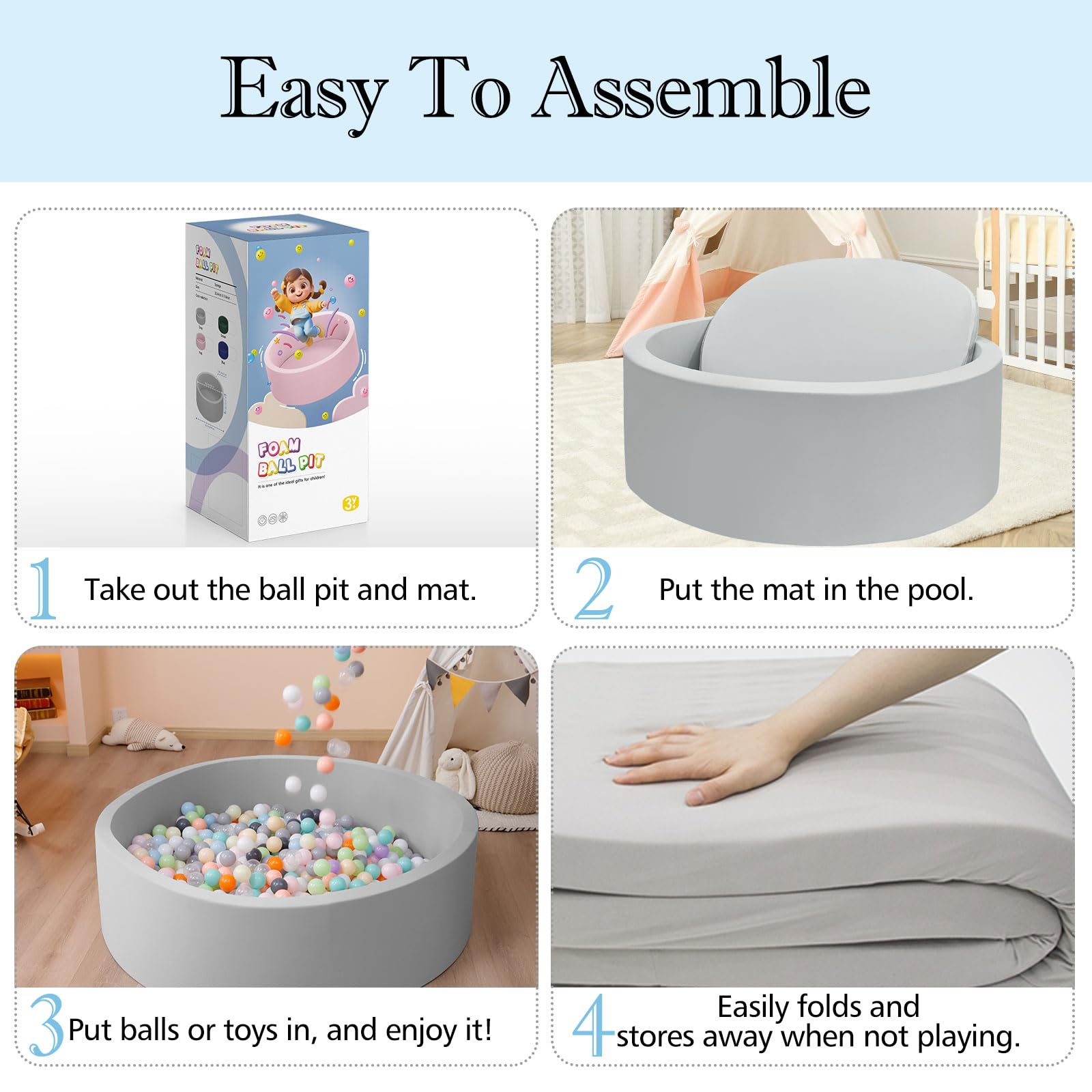 Foam Ball Pit, 35.4"x 11.8" Ball Pits for Toddlers, Soft Round Kiddie Baby Playpen Ball Pool for Kids, Ideal Gift for Babies Indoor and Outdoor Game, Grey, (Balls not Included) Nirvana Guru